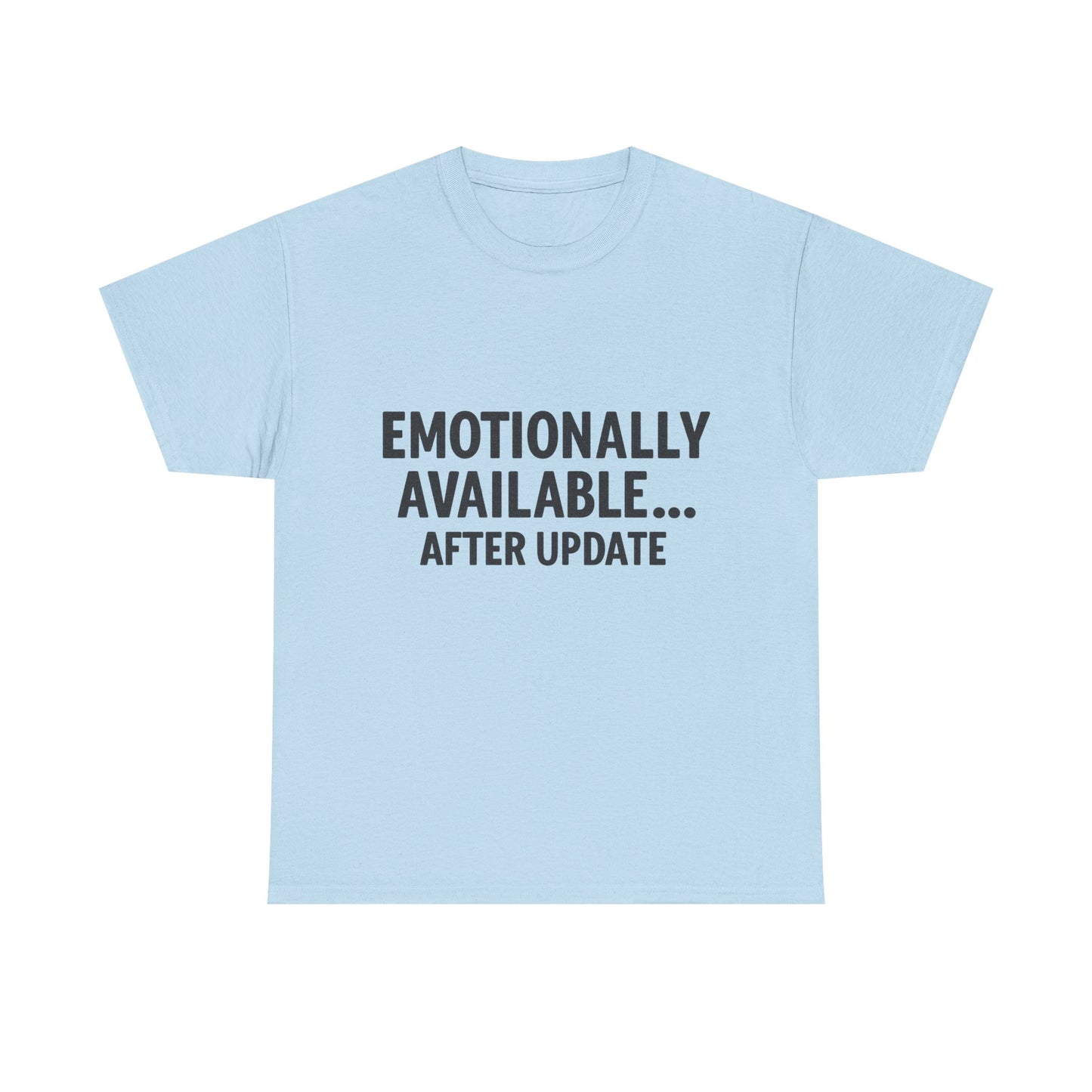 Light blue t-shirt with black text on a white background