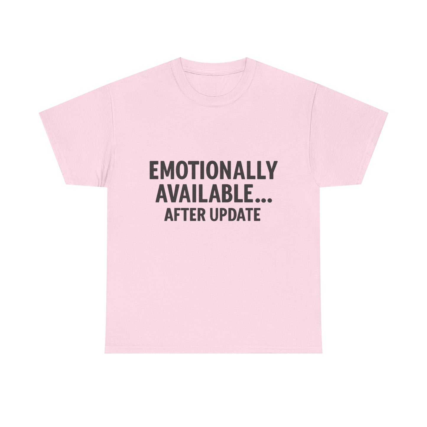 Pink t-shirt with black text on a white background