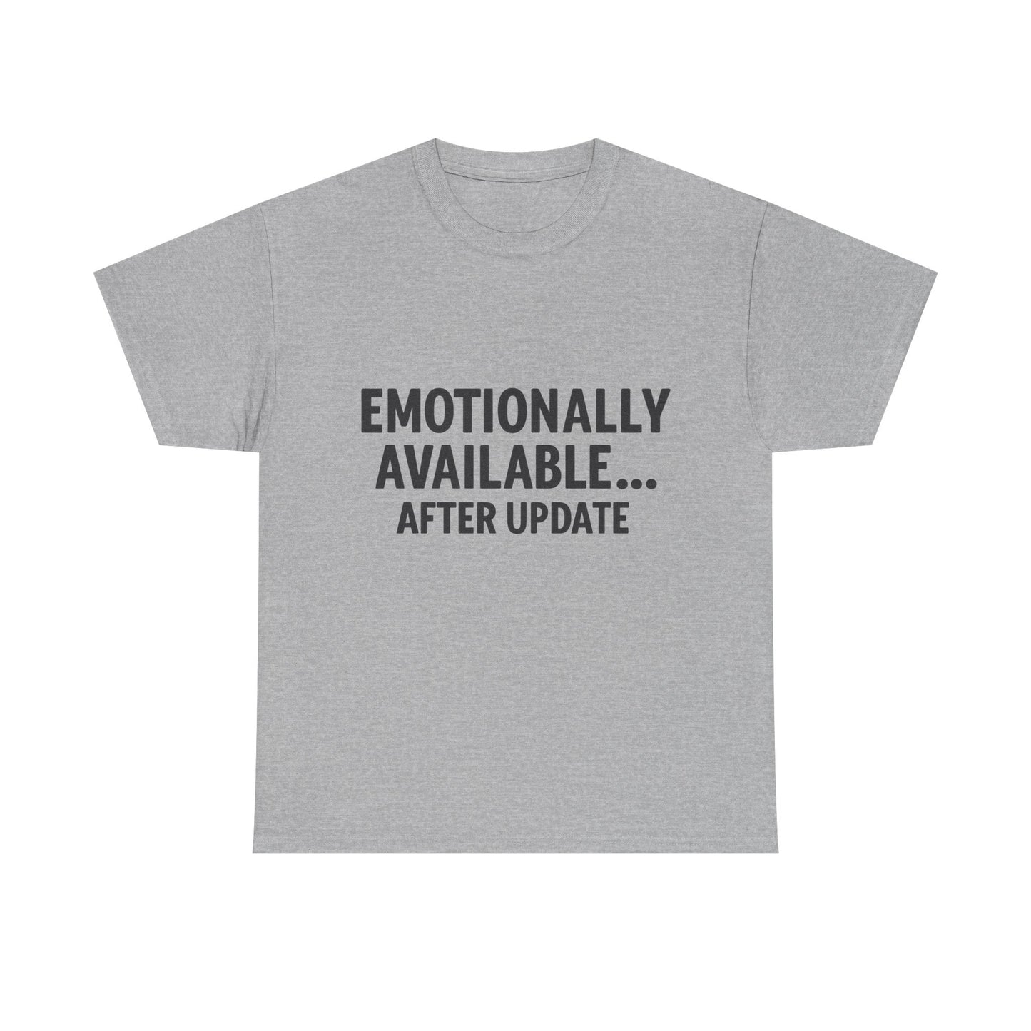 Gray t-shirt with black text on a white background