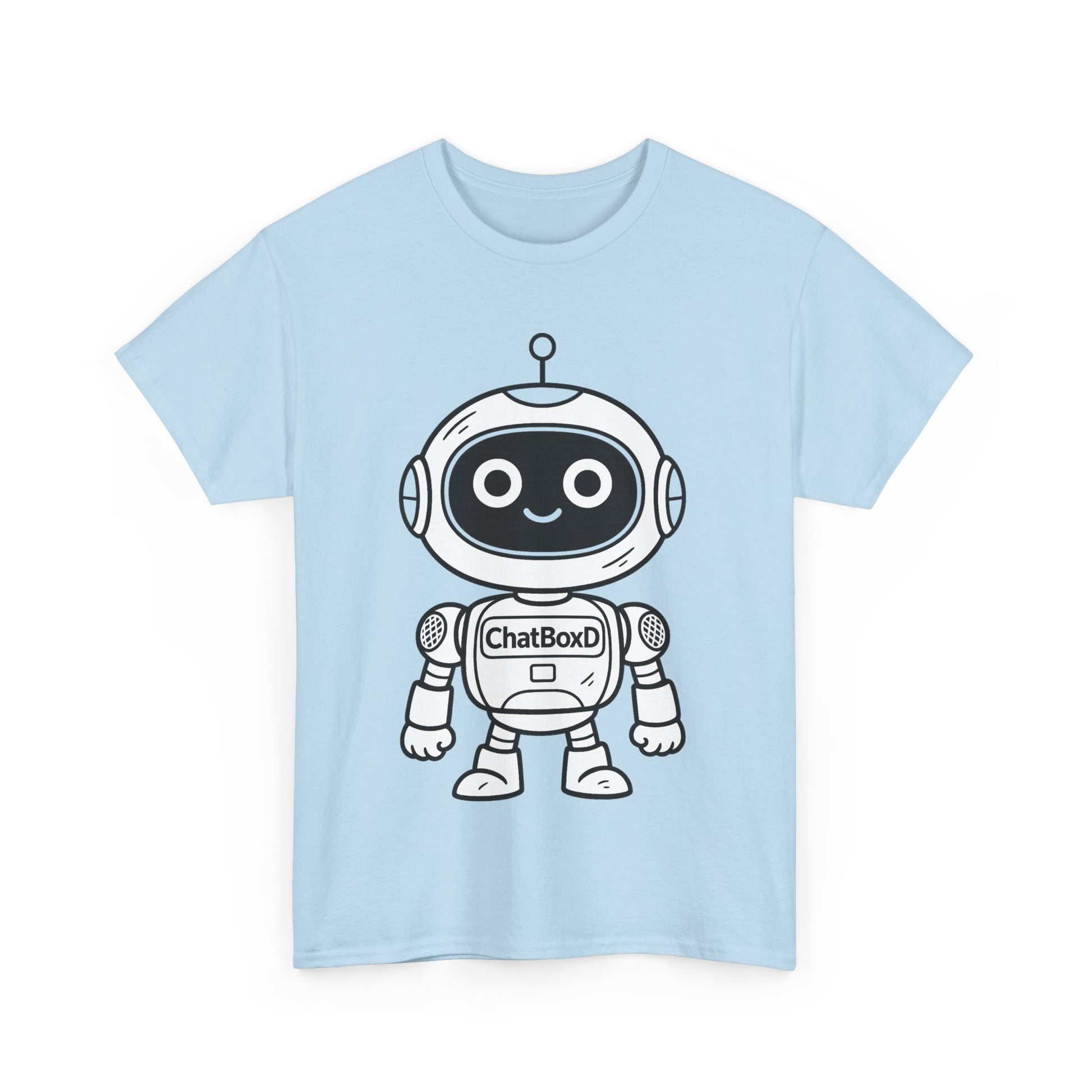 Light blue t-shirt with a robot graphic and 'ChatBoxD' text on a white background