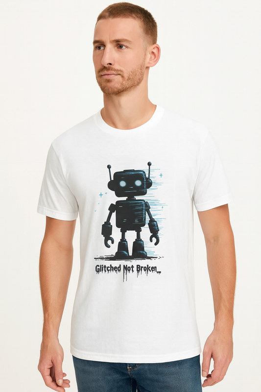 Glitched Not Broken Tee  | Funny AI T-Shirt for Gamers & Coders