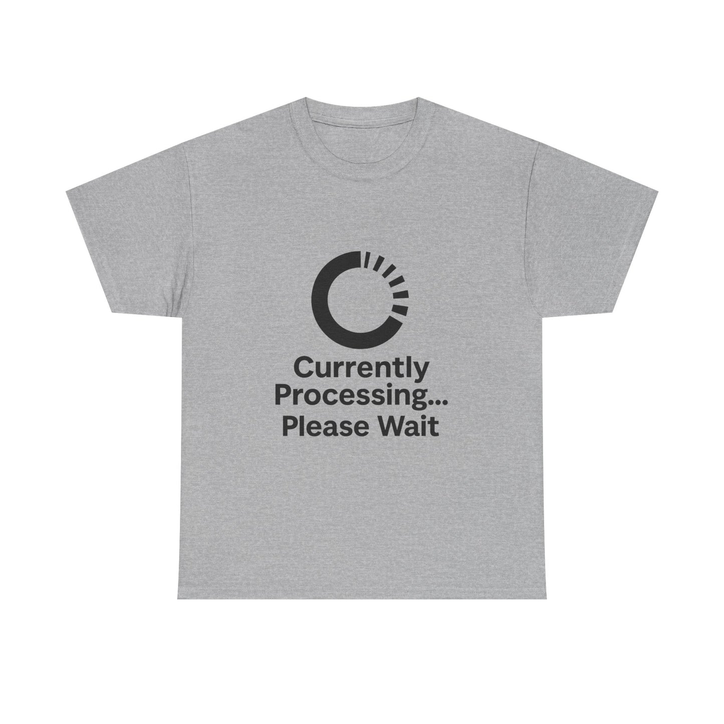 Gray t-shirt with black text and logo on a white background