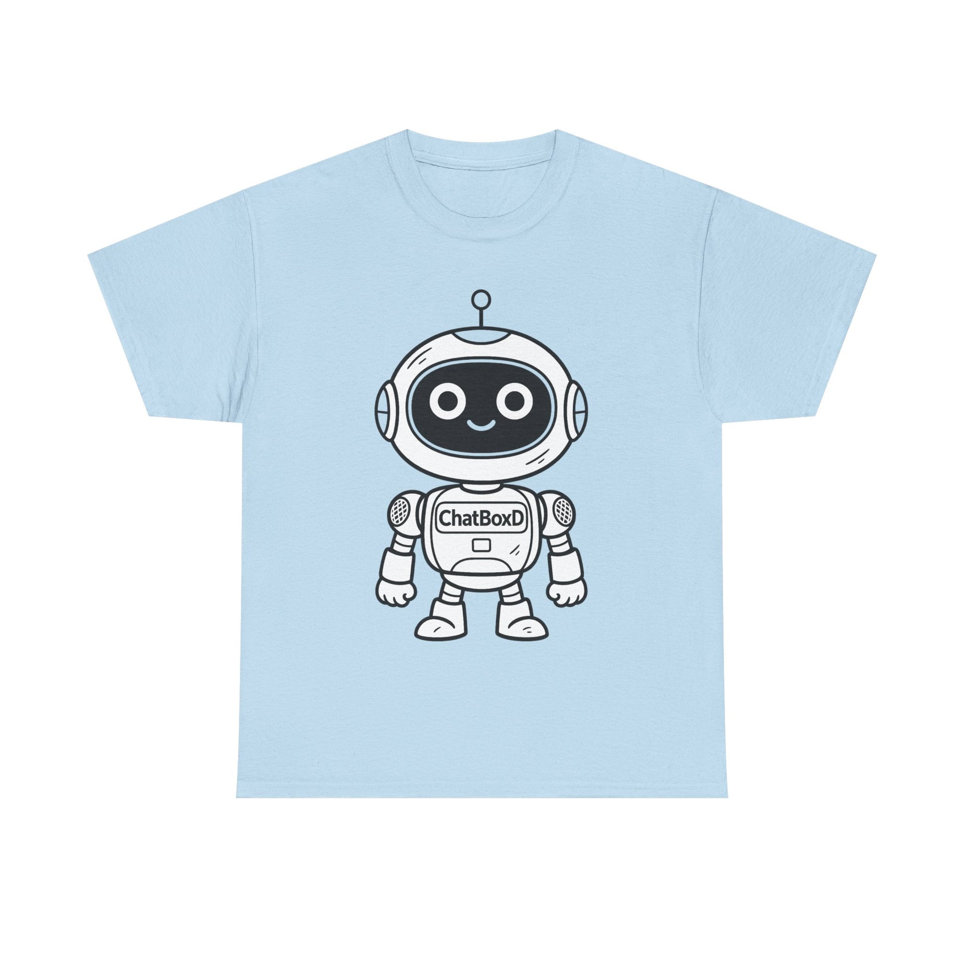 Light blue t-shirt with a robot graphic and 'ChatBoxD' text on a white background