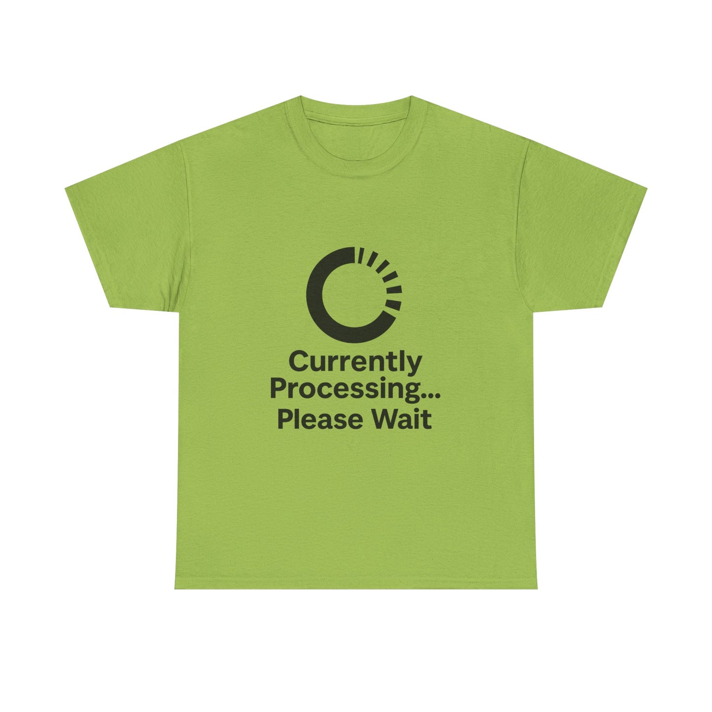 Green t-shirt with black text and logo on a white background
