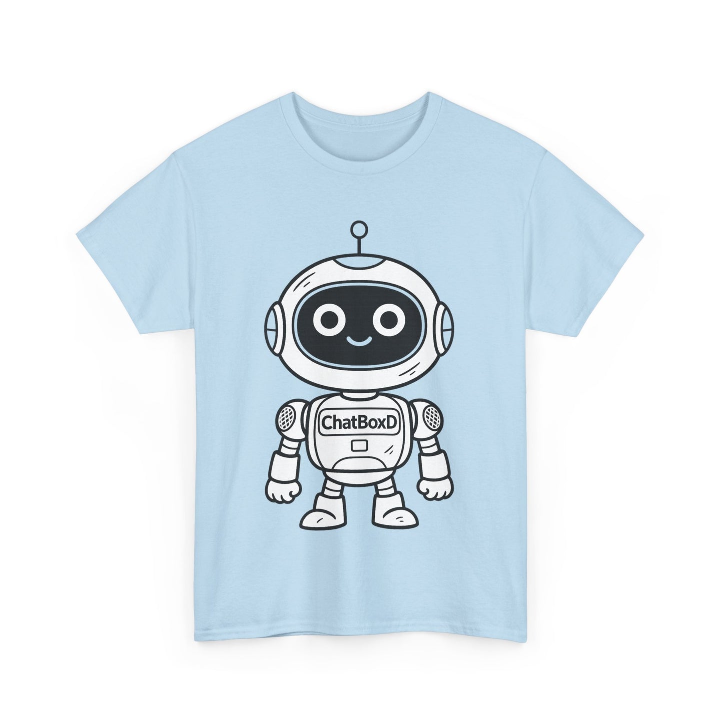 Light blue t-shirt with a robot graphic and 'ChatBoxD' text on a white background