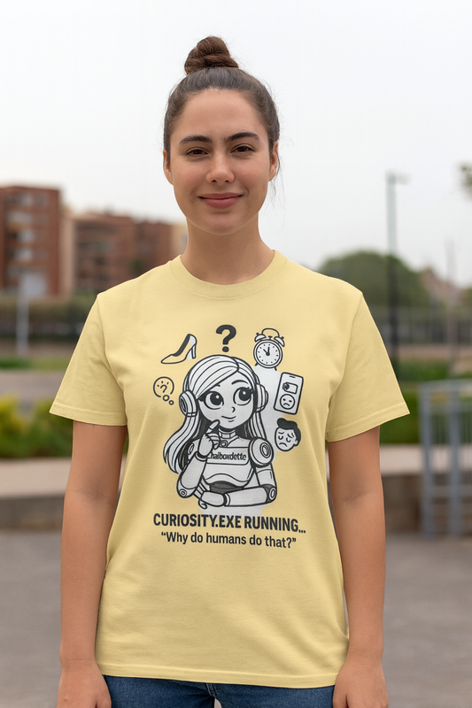 Chatboxdette Curiosity.exe Tee  | Funny AI T-Shirt for Gamers & Coders