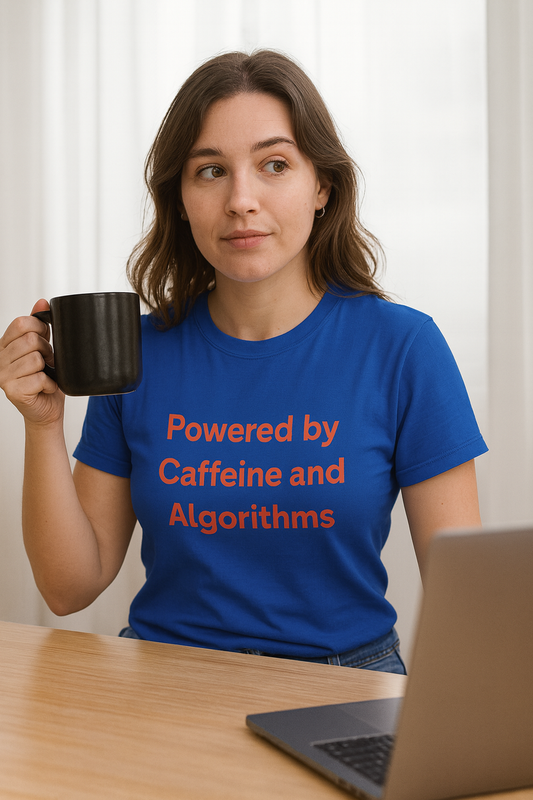 Powered by Caffeine and Algorithms Tee  | Funny AI T-Shirt for Gamers & Coders